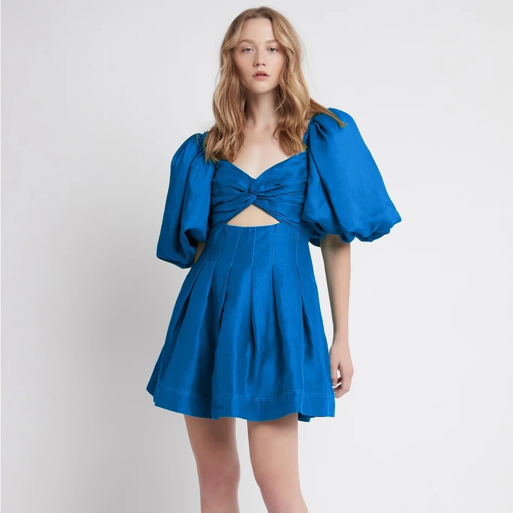 Aje Dusk Twist-Front Linen-Blend Dress